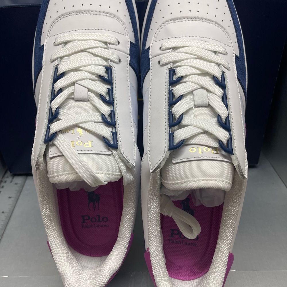 BNWT Polo Ralph Lauren Polo Court Low-Top Sneaker Blue/Pink size 10.5 - Picture 2 of 13